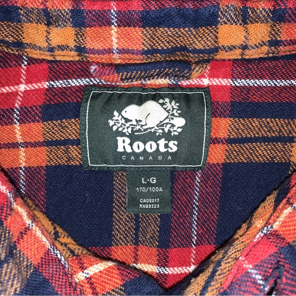 Roots Red Orange & Blue Plaid Button Down Flannel Shirt - Picture 4 of 9